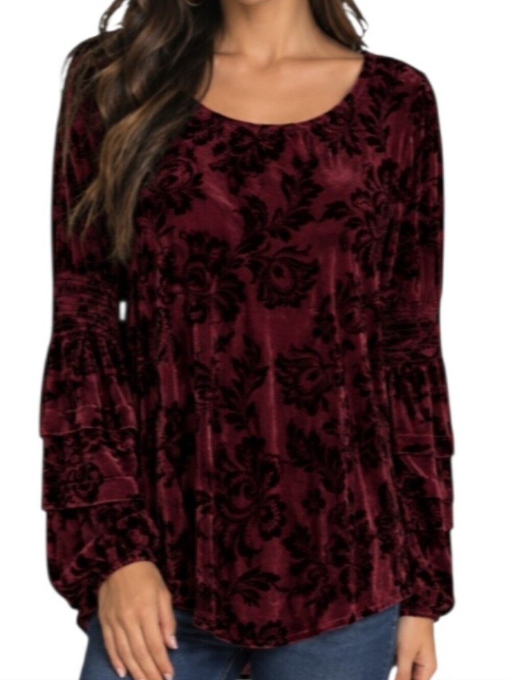 Sundance Burnout Floral Silk VelevetBurgundy Top-NWOT